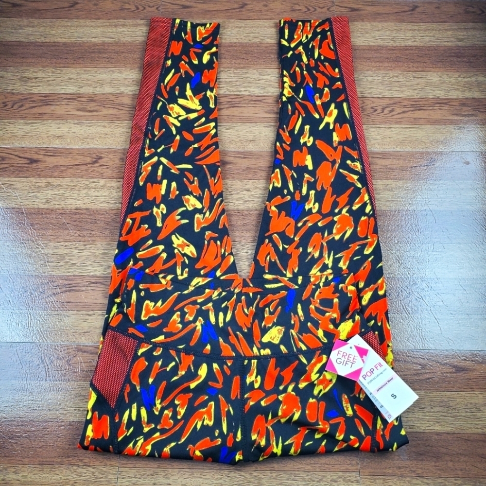 Pop Fit Fire Paint Splatter Print‎ Athletic High Waist Leggings NWT Size S
